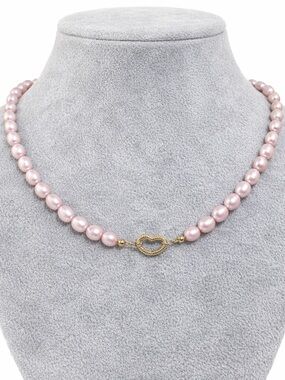 Pearl Pink Freshwater Pearl Necklace with 14k Gold Heart Clasp NEW